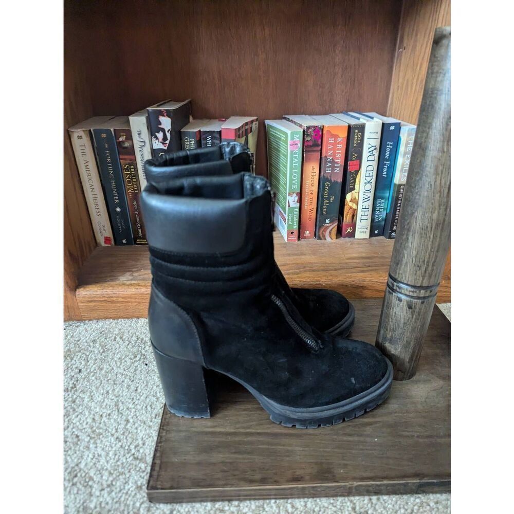 Emanuele Castro Ankle Lug Boots Black Suede And Leather Sz 40 Eu 10 Us